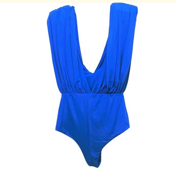 Tops - NWOT - Deep Plunge Blue Bodysuit